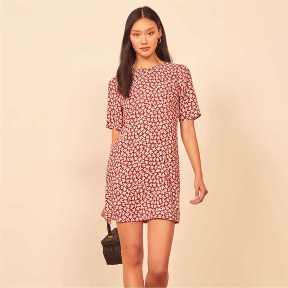Reformation Beth Dress in Grenadine Floral Size Small Shift Red White Blue Basic